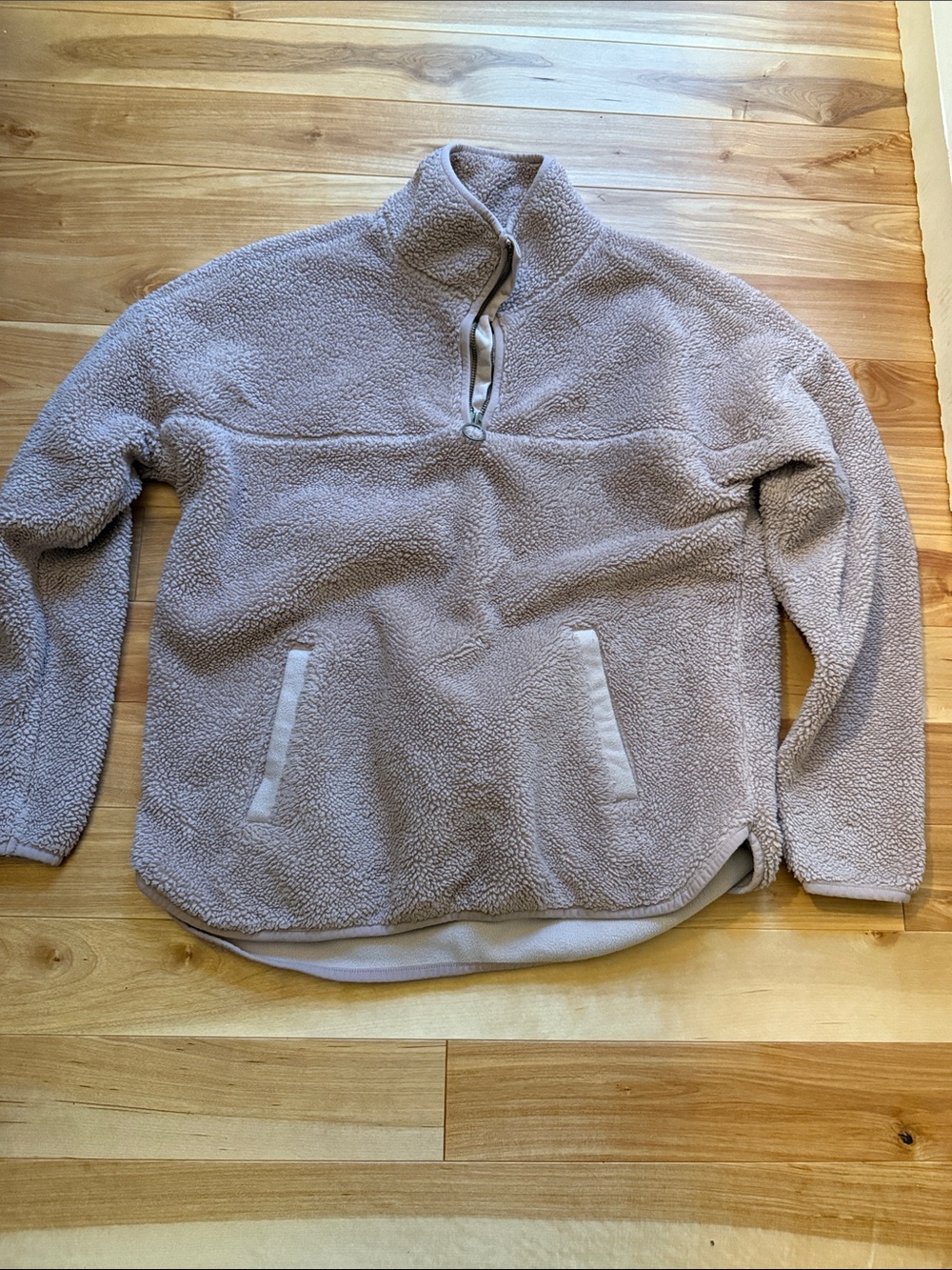 Blush Pink Sherpa Quarter-Zip Pullover Sweater